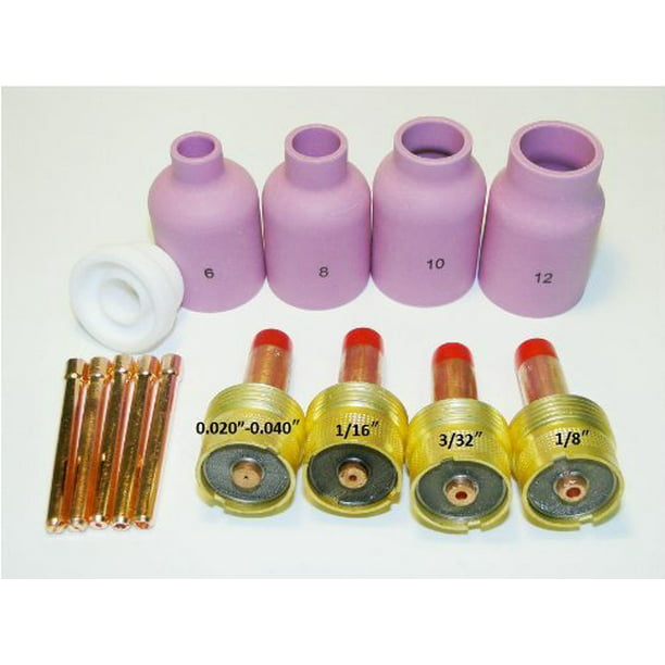 0.040 Cup-Collet-Gas Lens-Gasket-Back Cap for Torch 17/18/26 T12 WeldingCity TIG Welding Gas Lens Accessory Kit